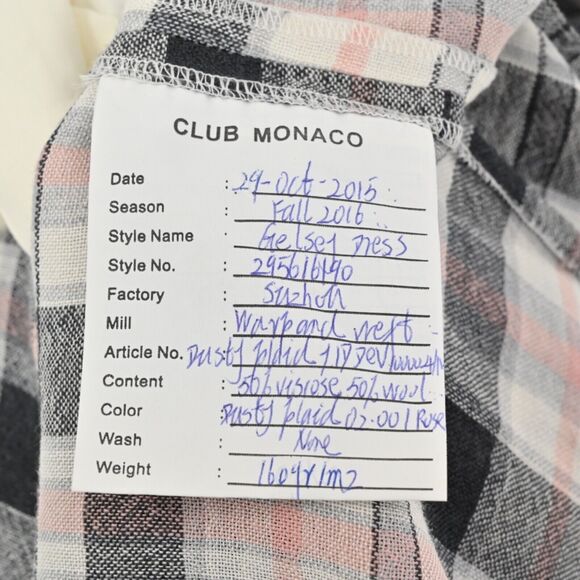 CLUB MONACO Dress Womens Size 6 Midi Flannel Shirt Plaid Peplum Waist Wool Blend - Picture 8 of 10